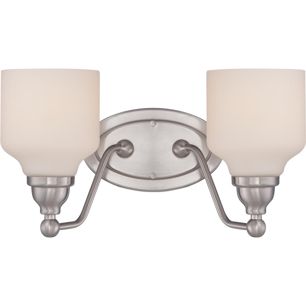 Nuvo Lighting 62/387  Kirk - 2 Light Vanity Fixture with Satin White Glass - LED Omni Included in Polished Nickel Finish